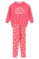 Conjunto Moletom Infantil Menina Oversized Rosa Corações