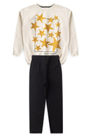 Conjunto Infantil Feminino Casaco Oversized Estrelas e Legging