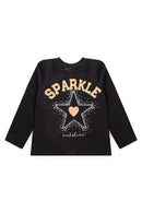 Conjunto Manga Longa Feminino Infantil Preto Estrela